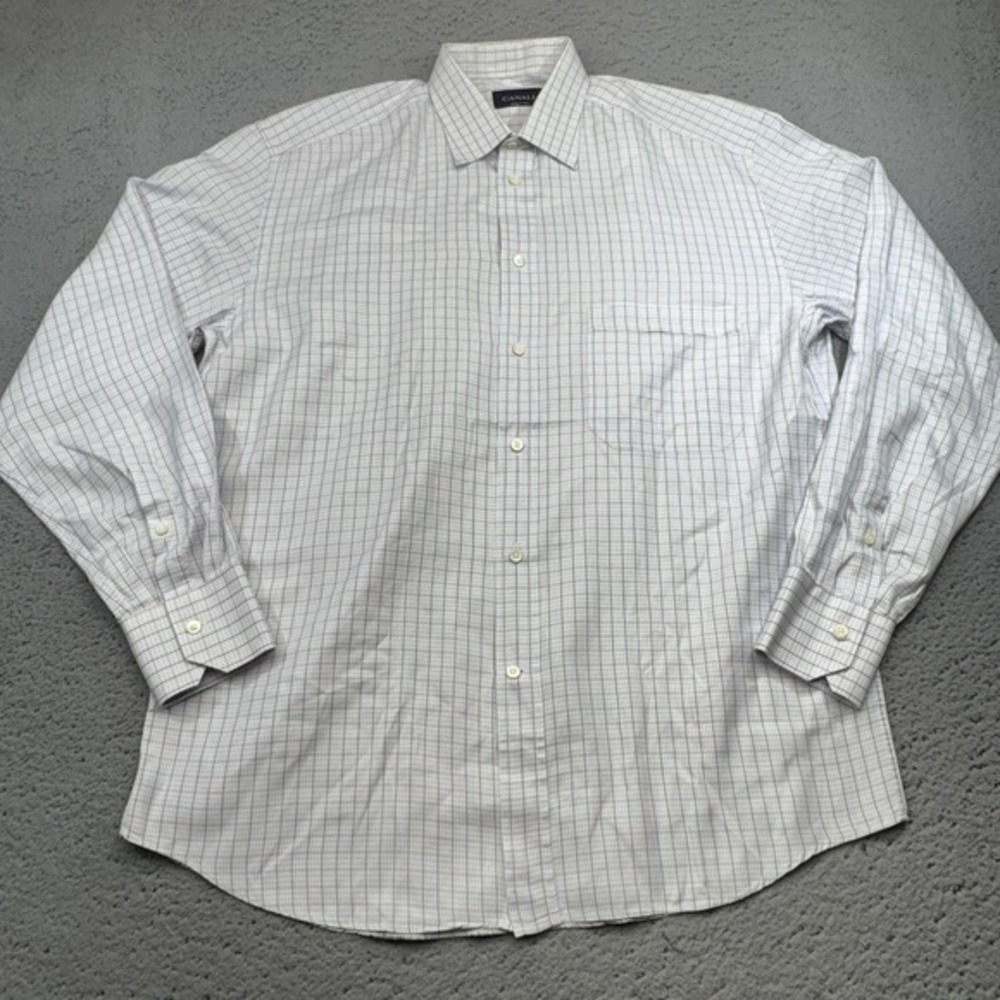 Canali Shirt Mens‎ 16 41 White Blue Check Plaid Long Sleeve Dress Made Italy